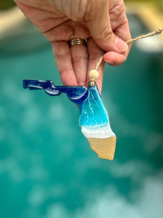 Resin Florida Ornament: Ocean Wave Art, Beach Wedding Favor - Christmas Gift Florida