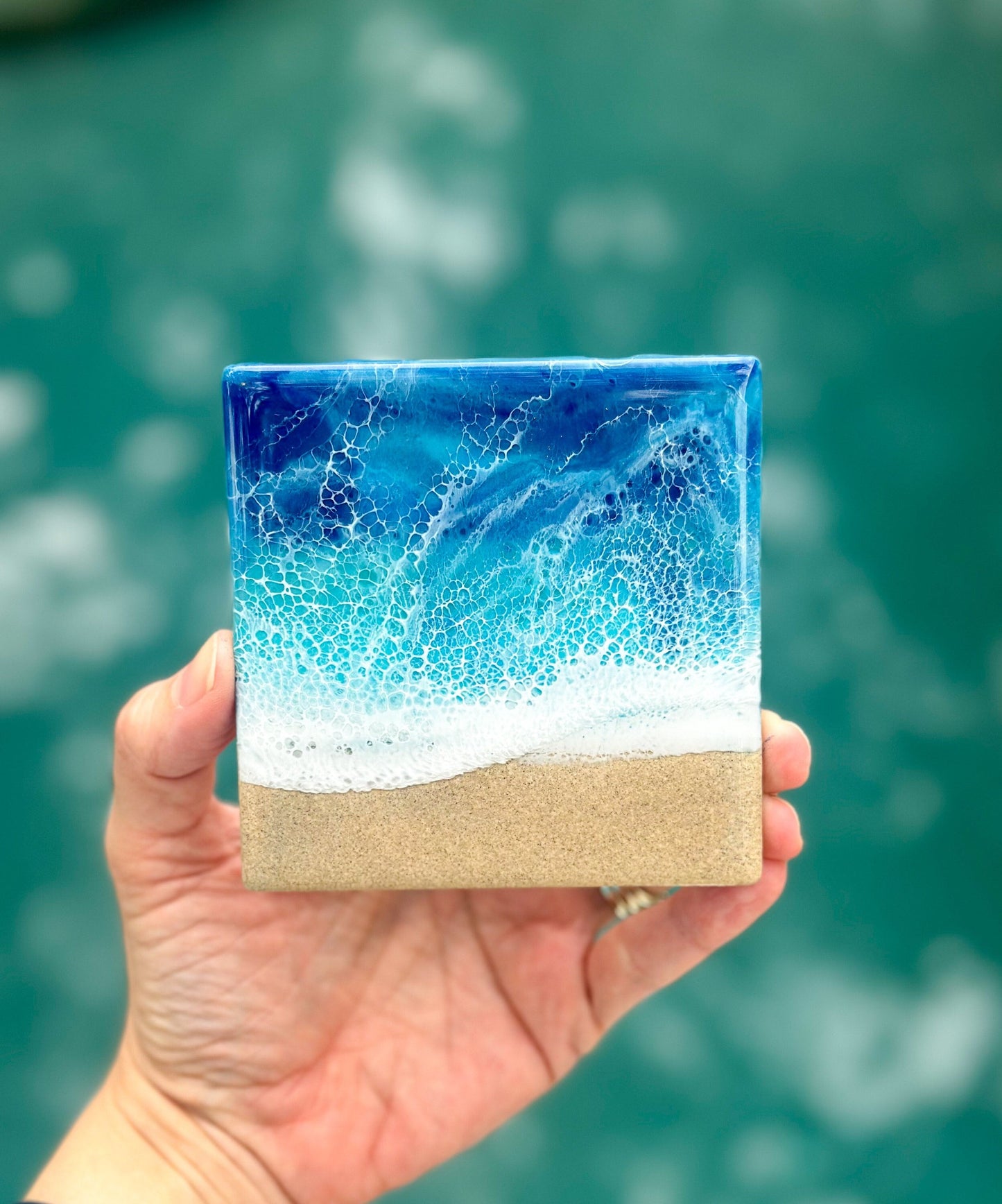 Ocean Waves Square Resin Coaster  - Beach Home Decor - Unique Wedding Gift - Resin Art - Wedding Shower Gift  - Beach Housewarming