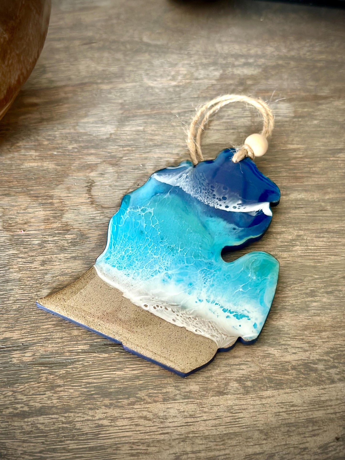 Michigan Ocean Resin Ornament - Resin Wave Lower Peninsula Michigan State Ornament - Unique Michigan gift - Michigan Christmas Tree