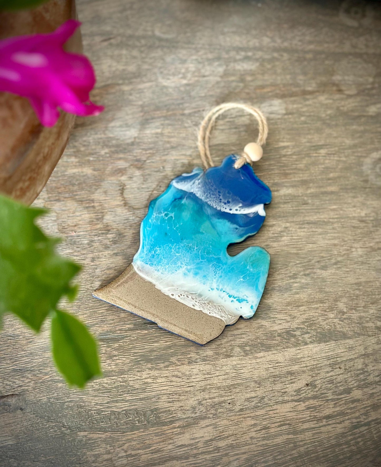 Michigan Ocean Resin Ornament - Resin Wave Lower Peninsula Michigan State Ornament - Unique Michigan gift - Michigan Christmas Tree