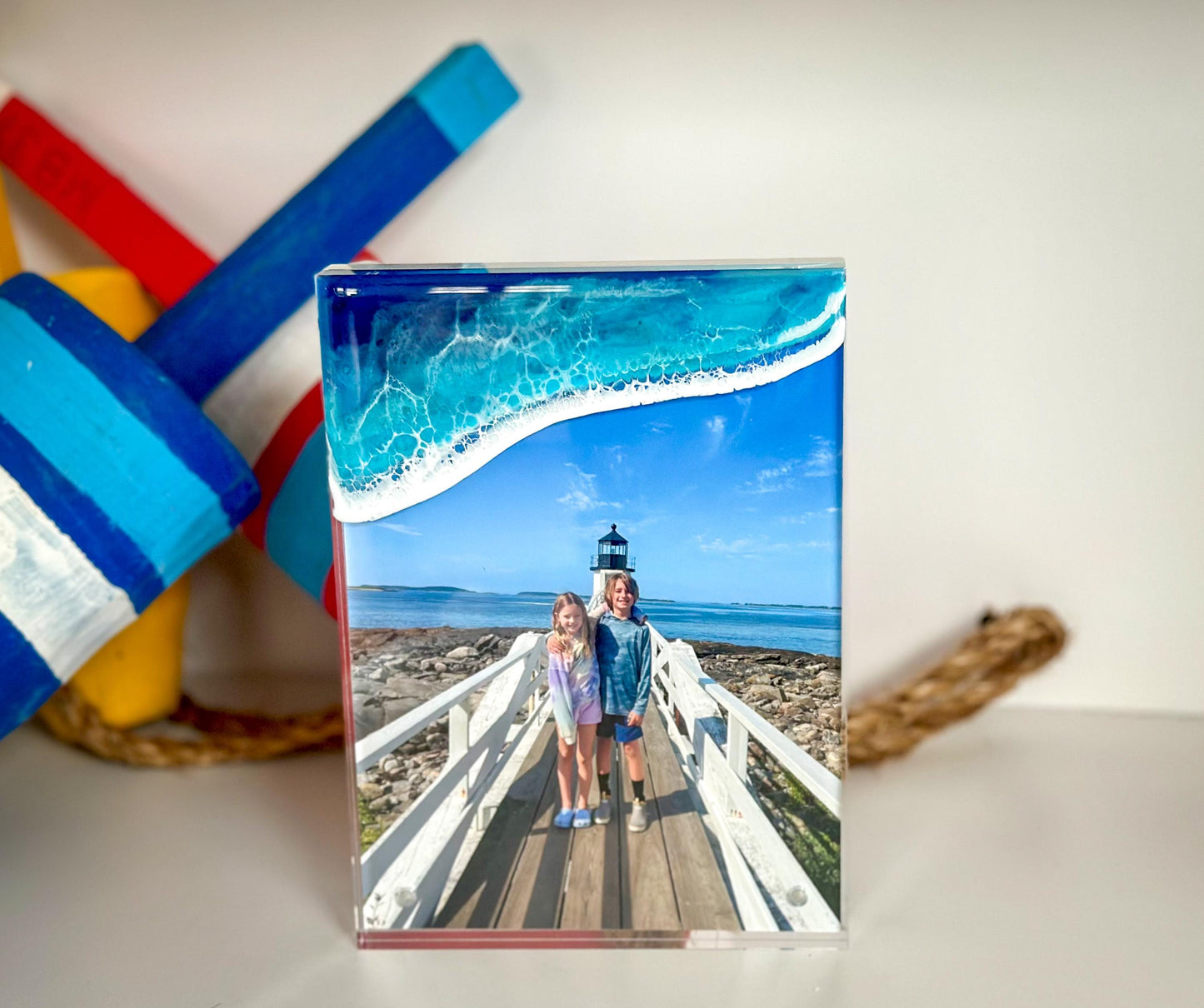 Resin Ocean Wave Acrylic Magnetic Picture Frame 4x6 - Coastal Home Decor Shelf Frame