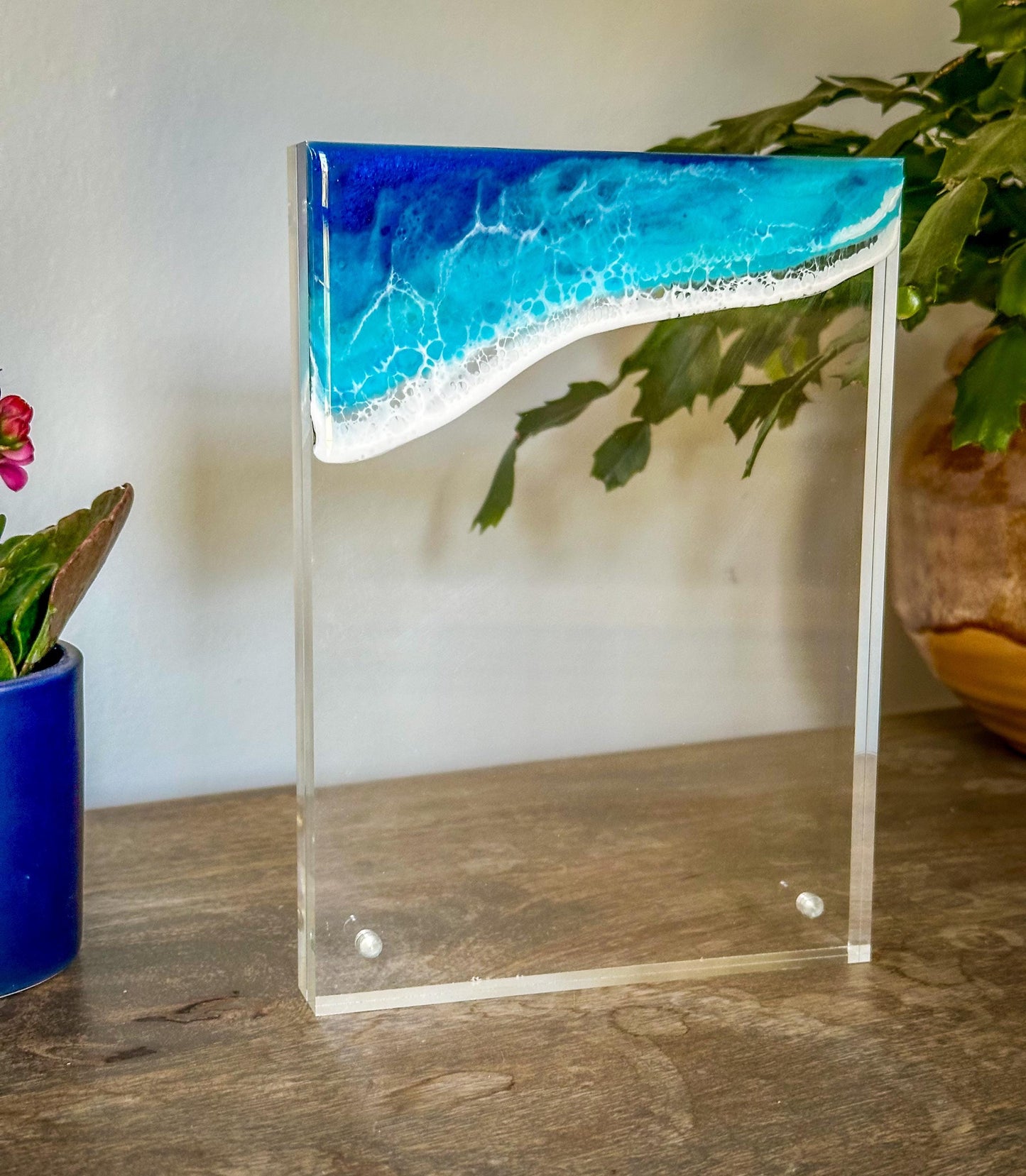 Resin Ocean Wave Acrylic Magnetic Picture Frame 4x6 - Coastal Home Decor Shelf Frame