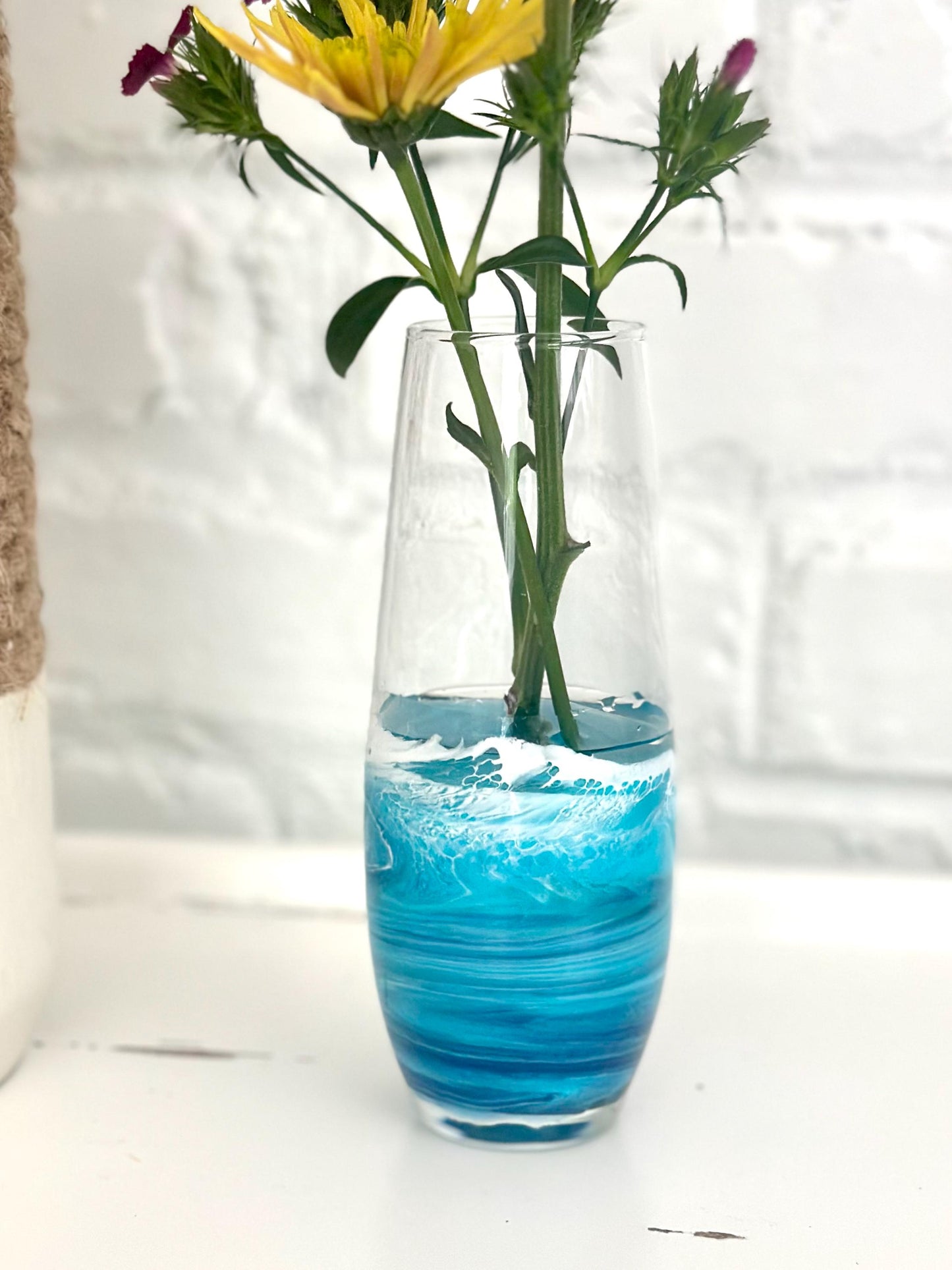 Blue Resin Wave Vase: Coastal Nautical Home Decor, 6-inch Glass Bud Vase