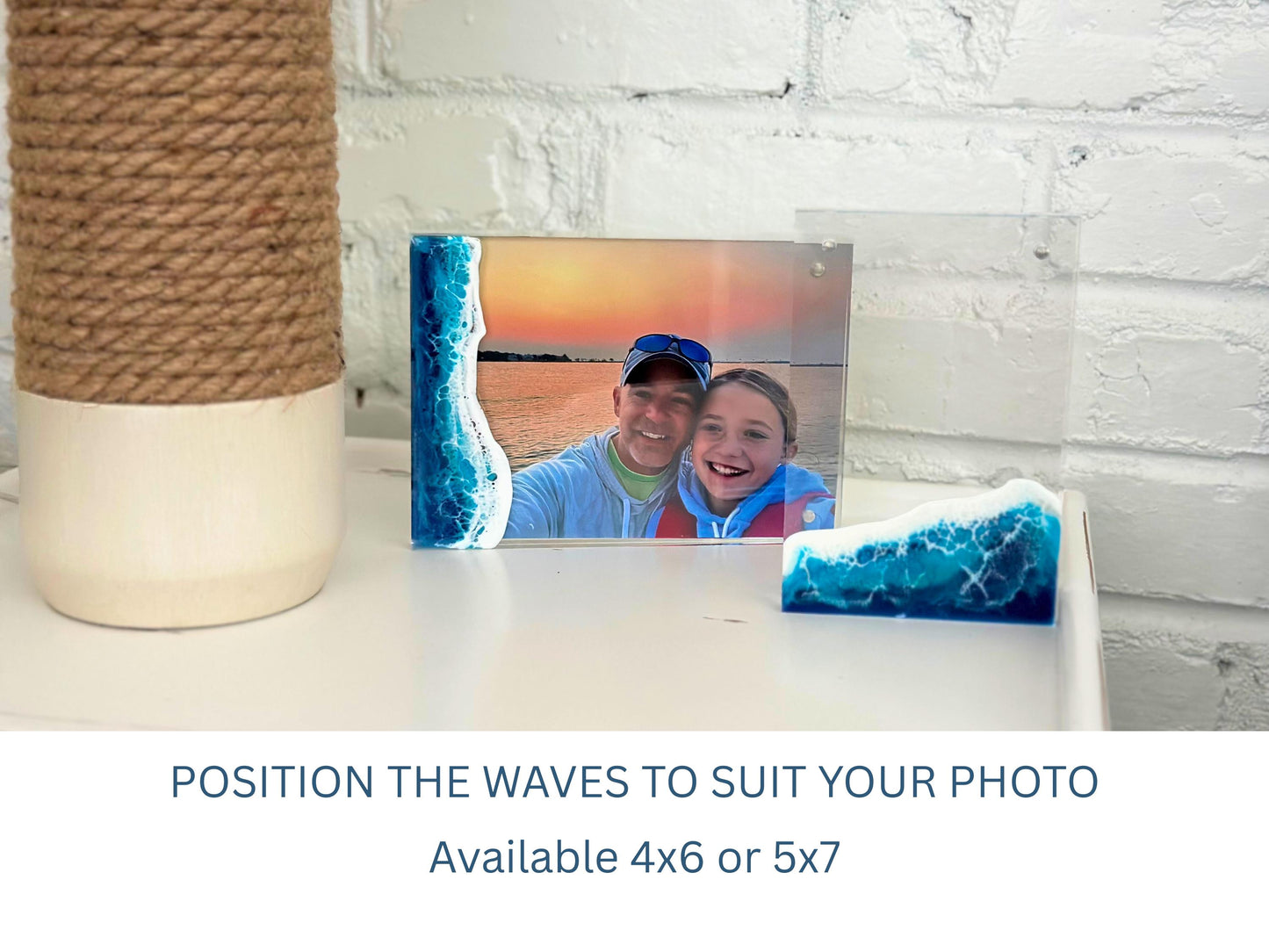 Resin Ocean Wave Acrylic Magnetic Picture Frame 4x6 - Coastal Home Decor Shelf Frame