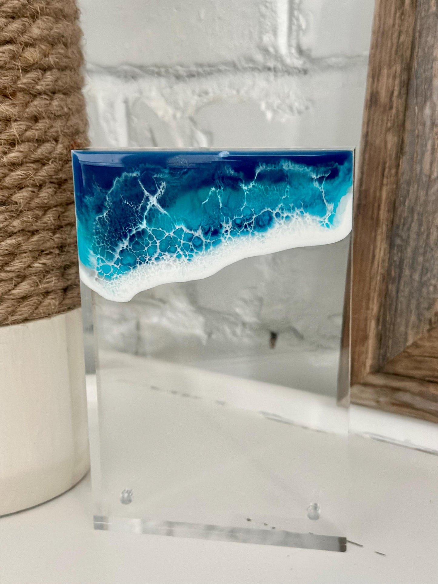 Resin Ocean Wave Acrylic Magnetic Picture Frame 4x6 - Coastal Home Decor Shelf Frame