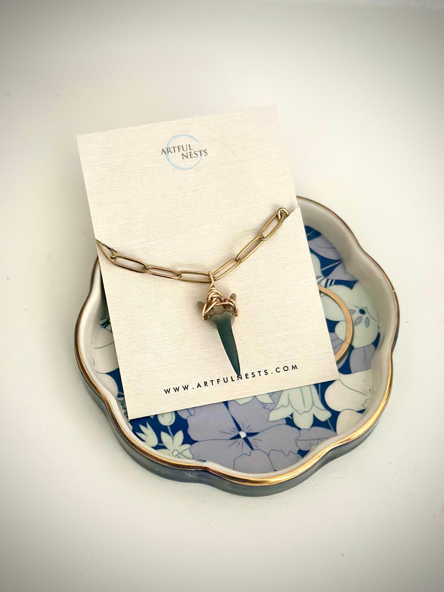 Fossil Shark Tooth Necklace: Gold Chain Coastal Jewelry