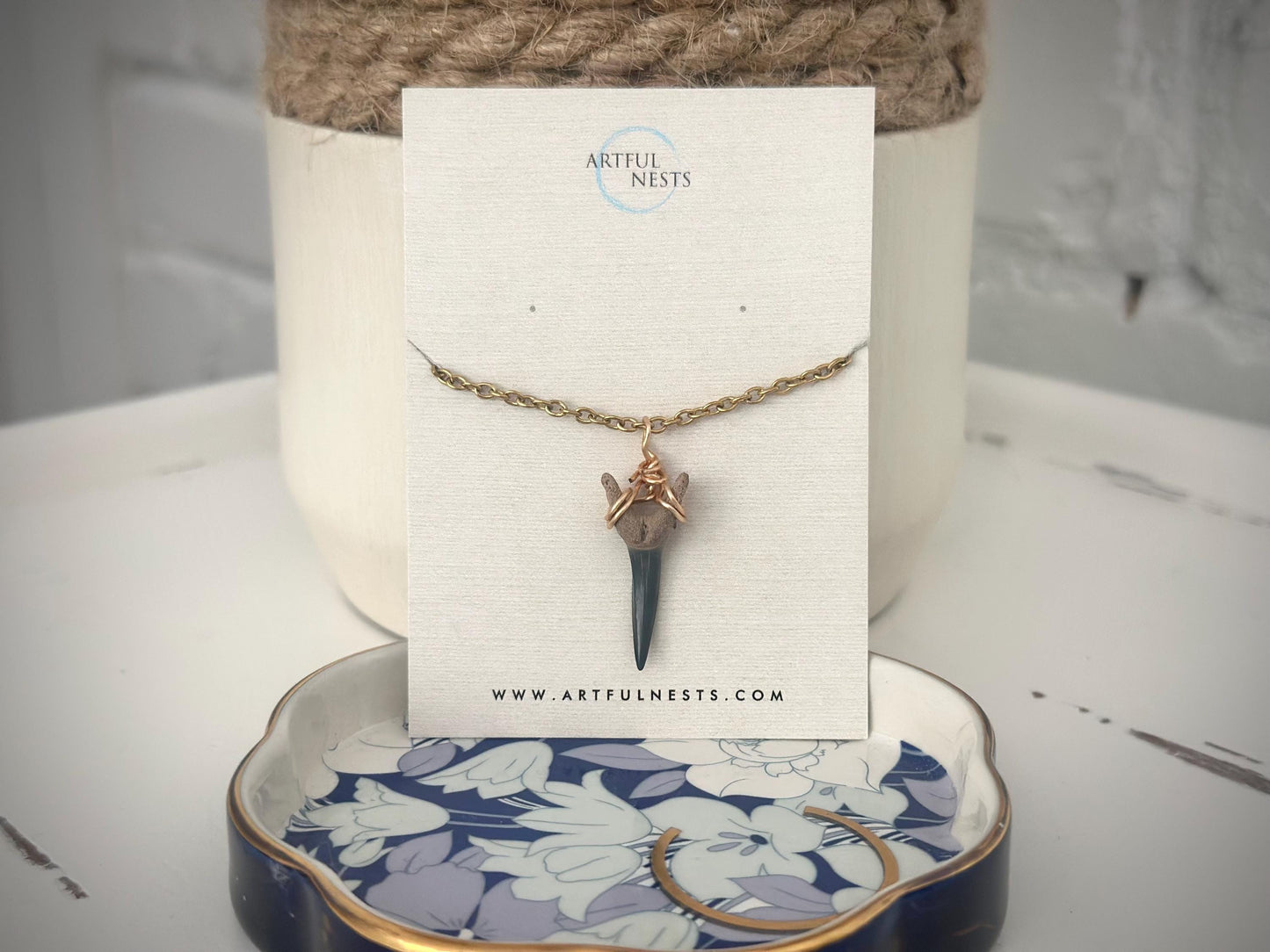 Fossil Shark Tooth Necklace: Gold Chain Coastal Jewelry