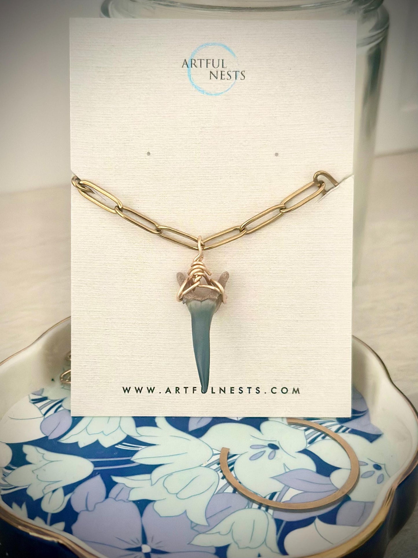 Fossil Shark Tooth Necklace: Gold Chain Coastal Jewelry