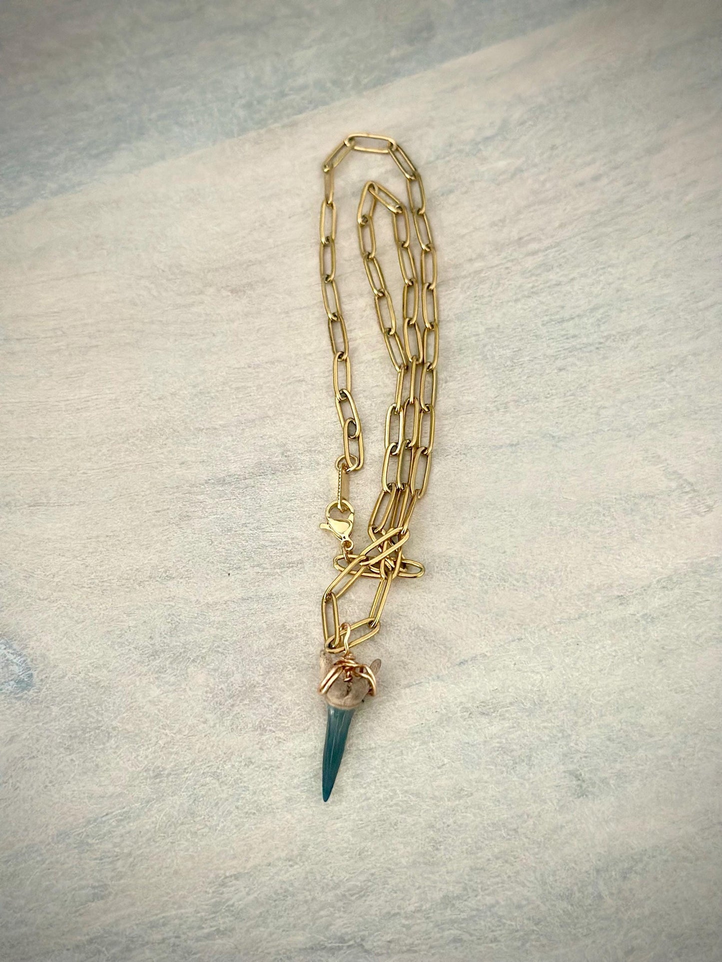 Fossil Shark Tooth Necklace: Gold Chain Coastal Jewelry