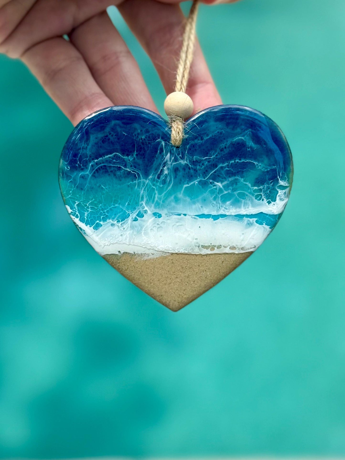 Ocean Resin Heart Ornament: Beach Inspired Decor - Christmas Tree Ornament Newlywed Anniversary