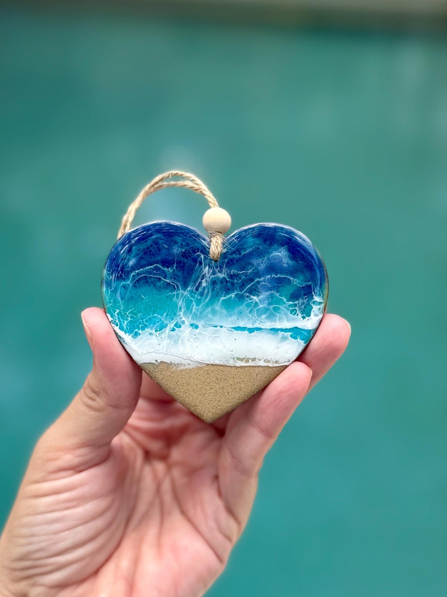Ocean Resin Heart Ornament: Beach Inspired Decor - Christmas Tree Ornament Newlywed Anniversary
