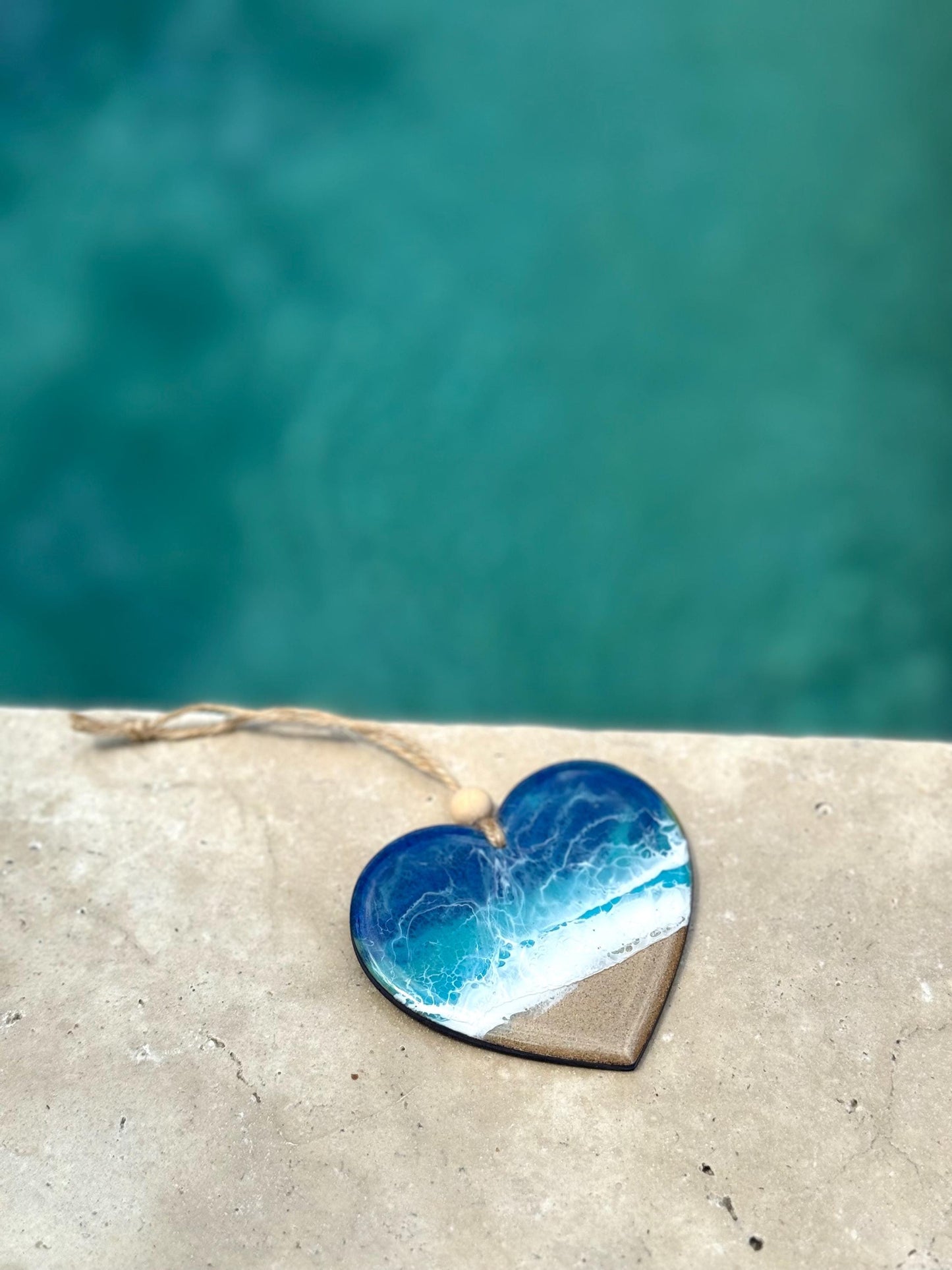 Ocean Resin Heart Ornament: Beach Inspired Decor - Christmas Tree Ornament Newlywed Anniversary