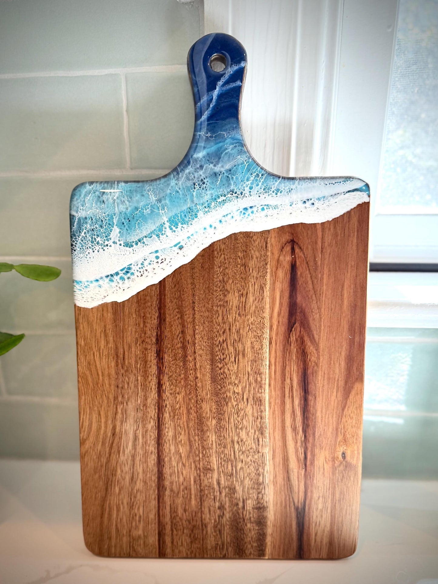 Wooden Charcuterie Board with Resin Ocean Waves  Coastal Serving Board, Beach House Kitchen Decor, Unique Housewarming or Wedding Gift