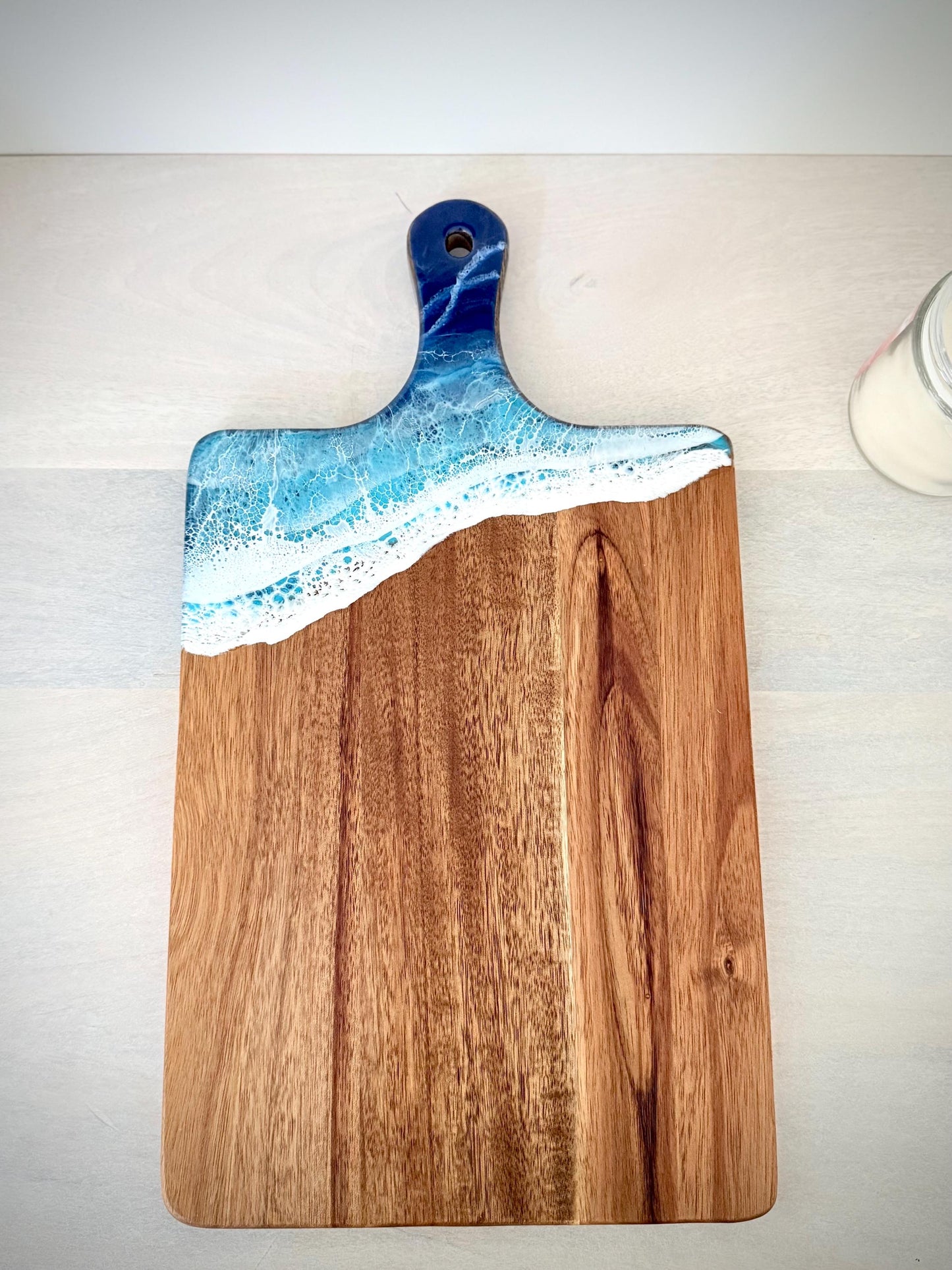 Wooden Charcuterie Board with Resin Ocean Waves  Coastal Serving Board, Beach House Kitchen Decor, Unique Housewarming or Wedding Gift