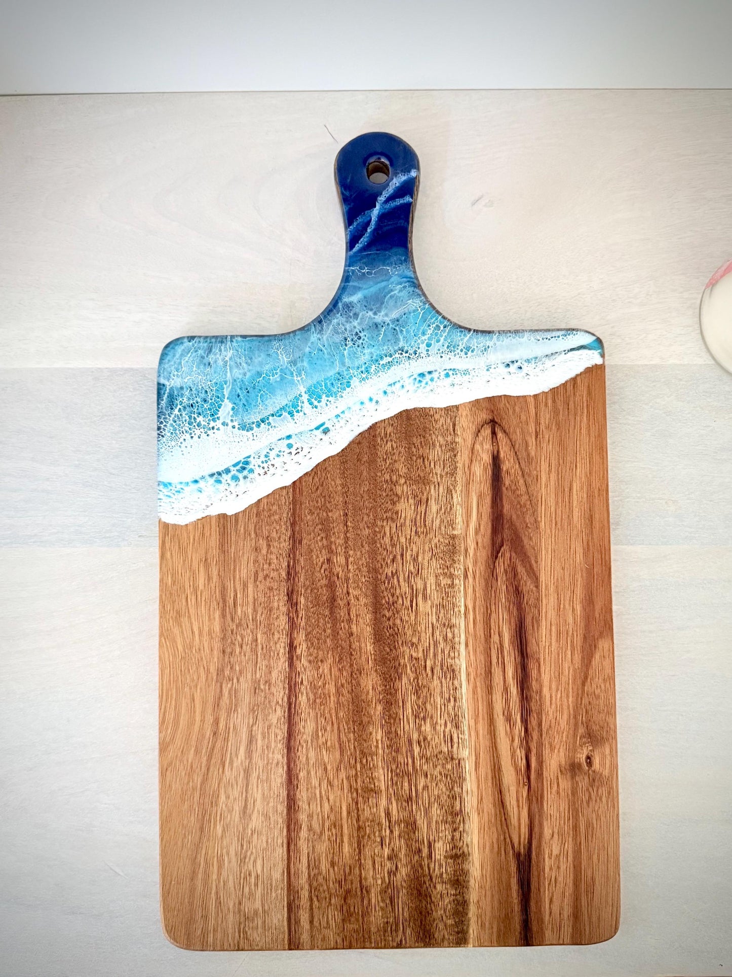 Wooden Charcuterie Board with Resin Ocean Waves  Coastal Serving Board, Beach House Kitchen Decor, Unique Housewarming or Wedding Gift