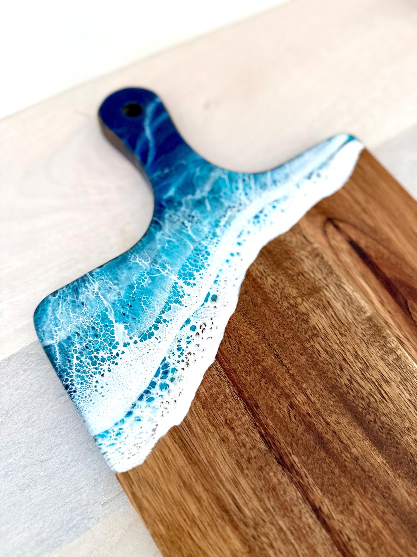 Wooden Charcuterie Board with Resin Ocean Waves  Coastal Serving Board, Beach House Kitchen Decor, Unique Housewarming or Wedding Gift