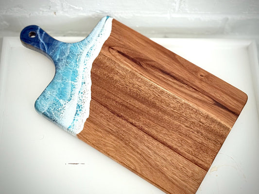 Wooden Charcuterie Board with Resin Ocean Waves  Coastal Serving Board, Beach House Kitchen Decor, Unique Housewarming or Wedding Gift
