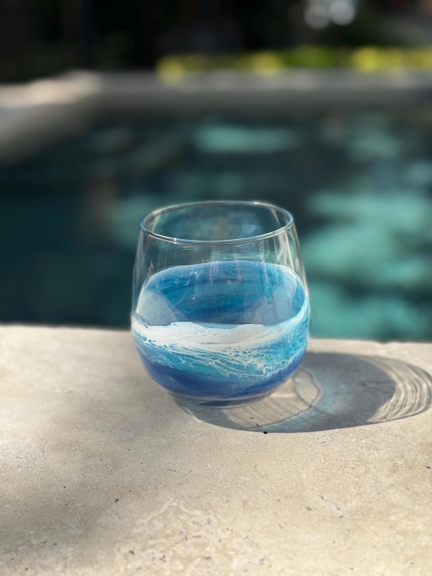 Red Wine Glass with Resin Waves - Coastal Beach House Drinkware - Beach Wedding Gift