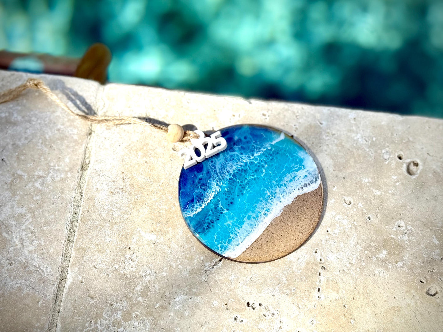 Ocean Waves Resin Ornament: Beach Themed Christmas Decor
