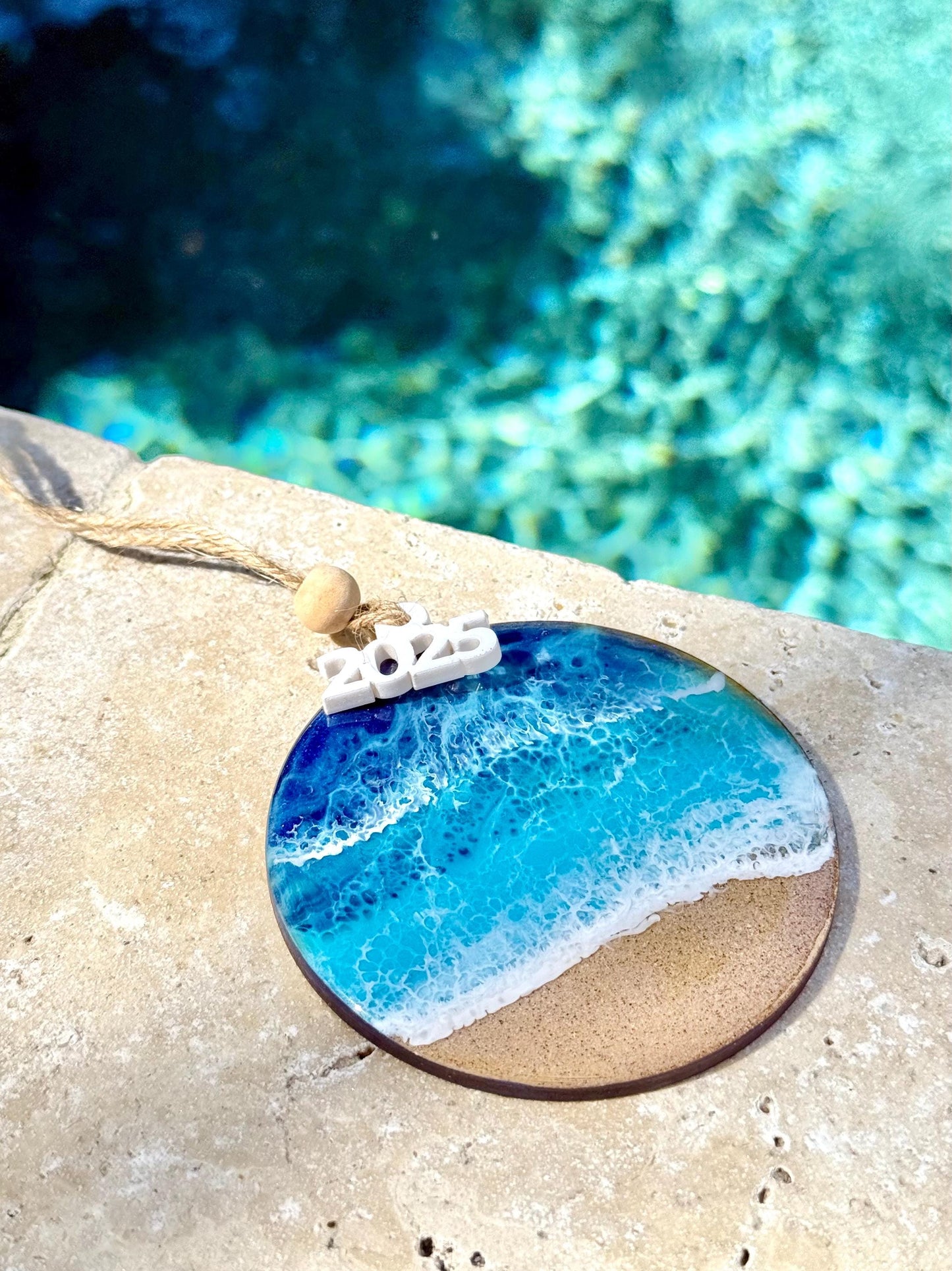 Ocean Waves Resin Ornament: Beach Themed Christmas Decor
