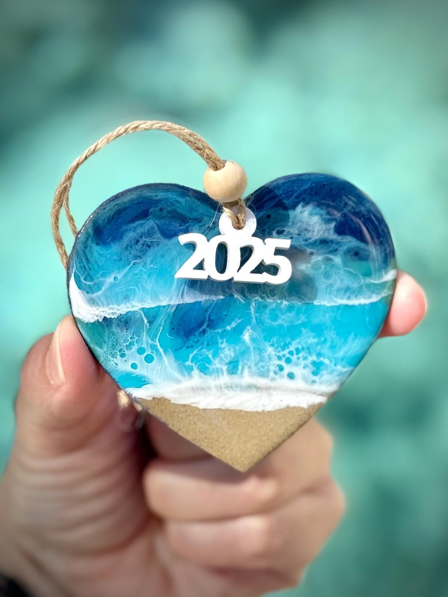 Ocean Resin Heart Ornament: Beach Inspired Decor - Christmas Tree Ornament Newlywed Anniversary