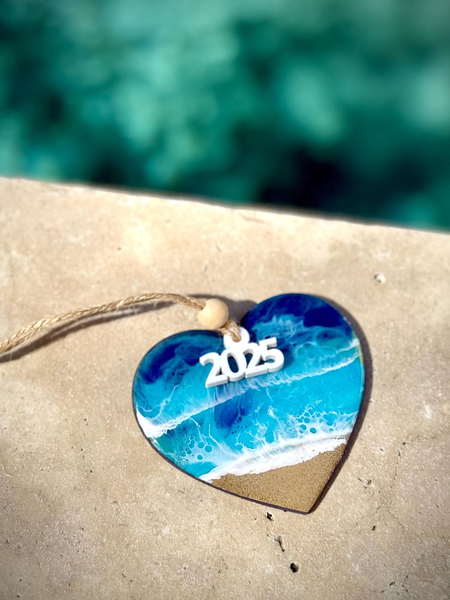 Ocean Resin Heart Ornament: Beach Inspired Decor - Christmas Tree Ornament Newlywed Anniversary