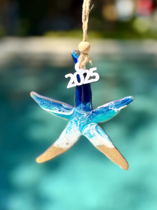 Resin Wave Starfish Ornament: Coastal Christmas Tree Decor - 2025 Christmas Tree Ornament