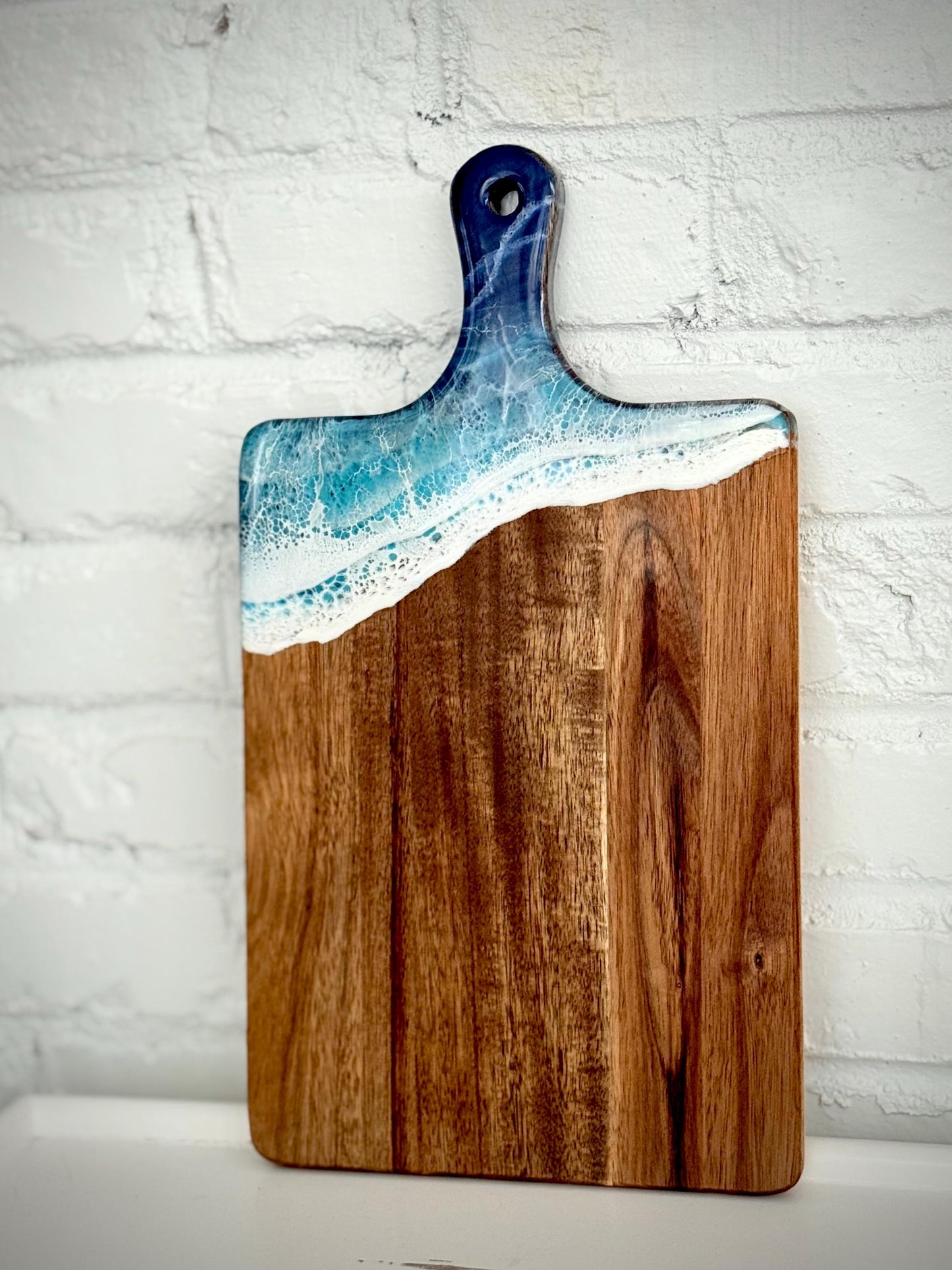 Wooden Charcuterie Board with Resin Ocean Waves  Coastal Serving Board, Beach House Kitchen Decor, Unique Housewarming or Wedding Gift