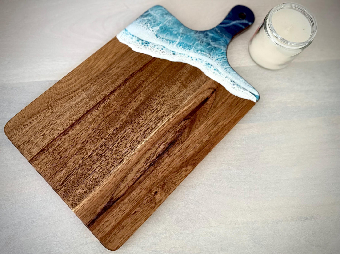 Wooden Charcuterie Board with Resin Ocean Waves  Coastal Serving Board, Beach House Kitchen Decor, Unique Housewarming or Wedding Gift