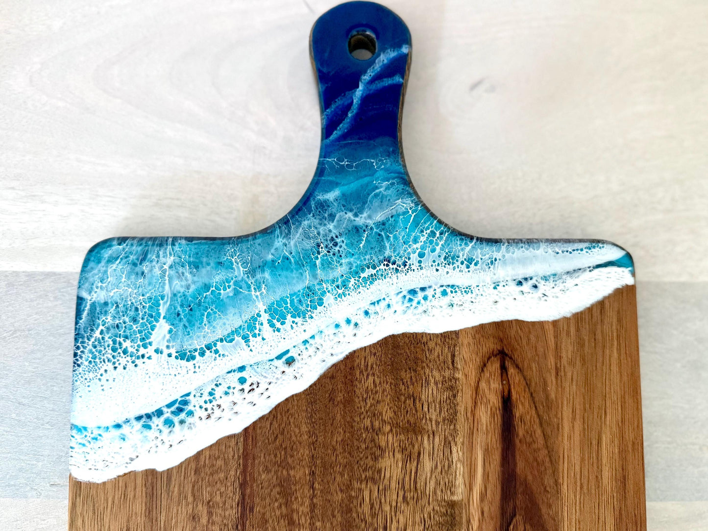 Wooden Charcuterie Board with Resin Ocean Waves  Coastal Serving Board, Beach House Kitchen Decor, Unique Housewarming or Wedding Gift