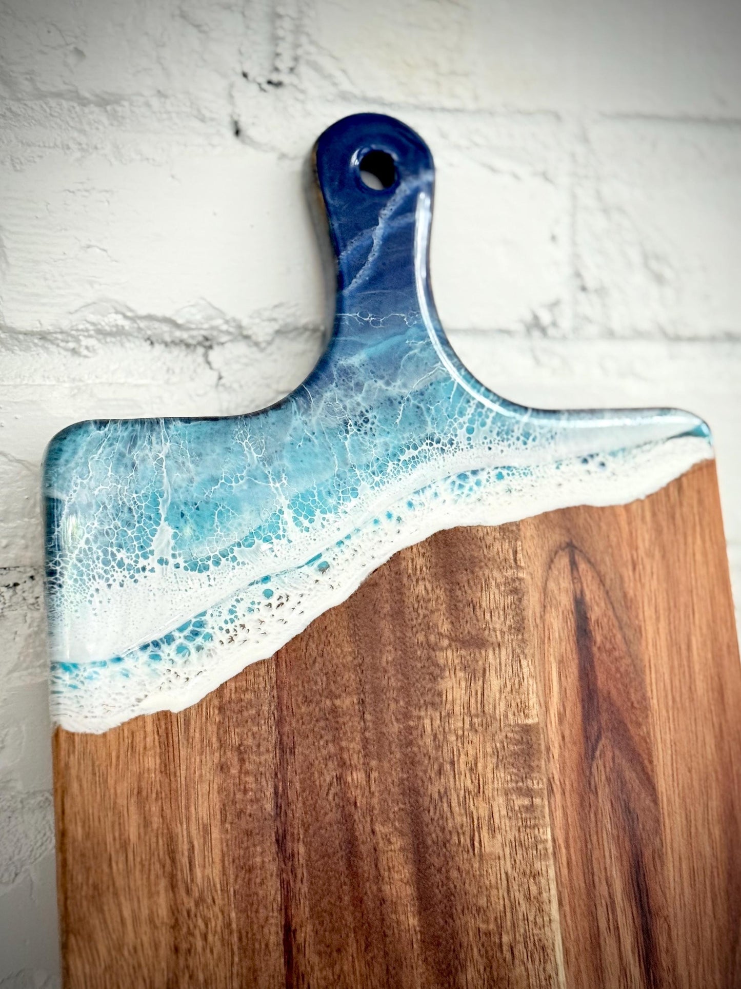 Wooden Charcuterie Board with Resin Ocean Waves  Coastal Serving Board, Beach House Kitchen Decor, Unique Housewarming or Wedding Gift