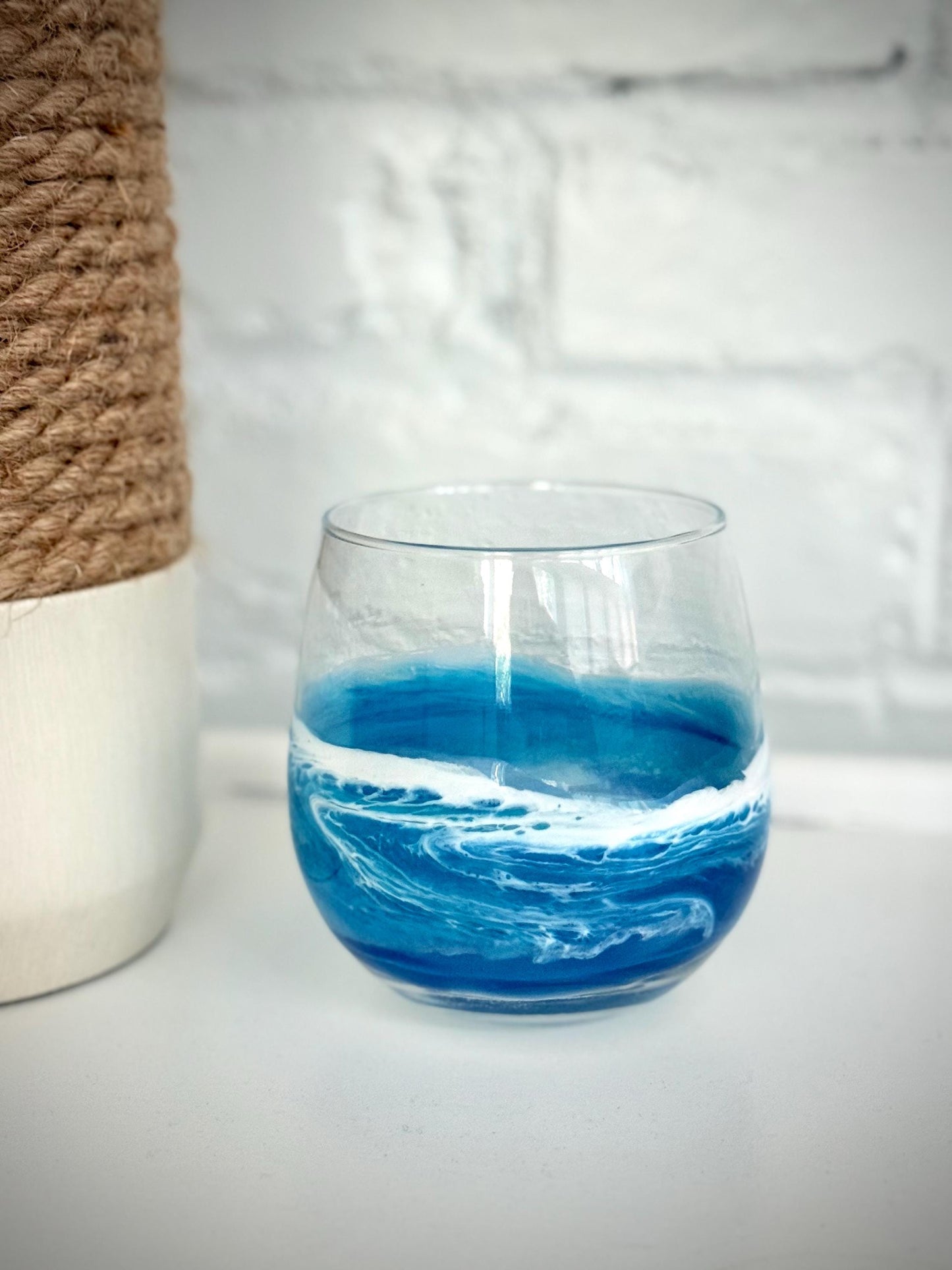 Red Wine Glass with Resin Waves - Coastal Beach House Drinkware - Beach Wedding Gift