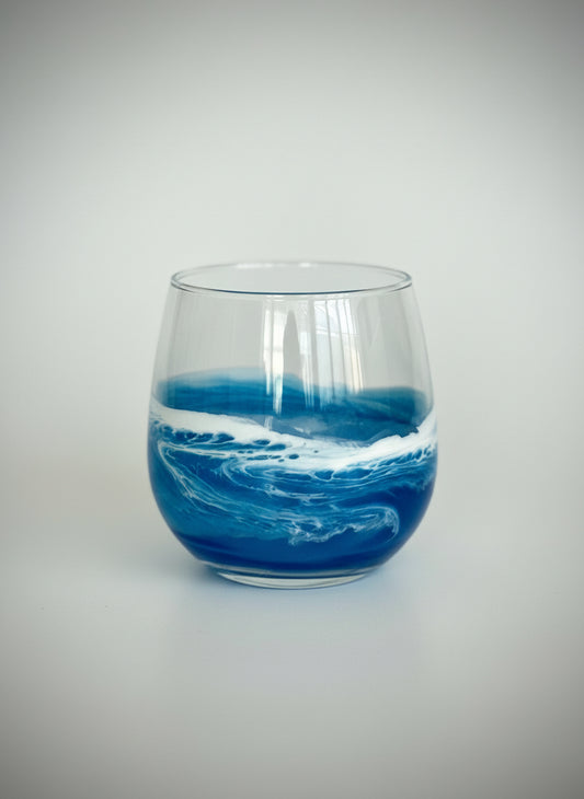 Red Wine Glass with Resin Waves - Coastal Beach House Drinkware - Beach Wedding Gift