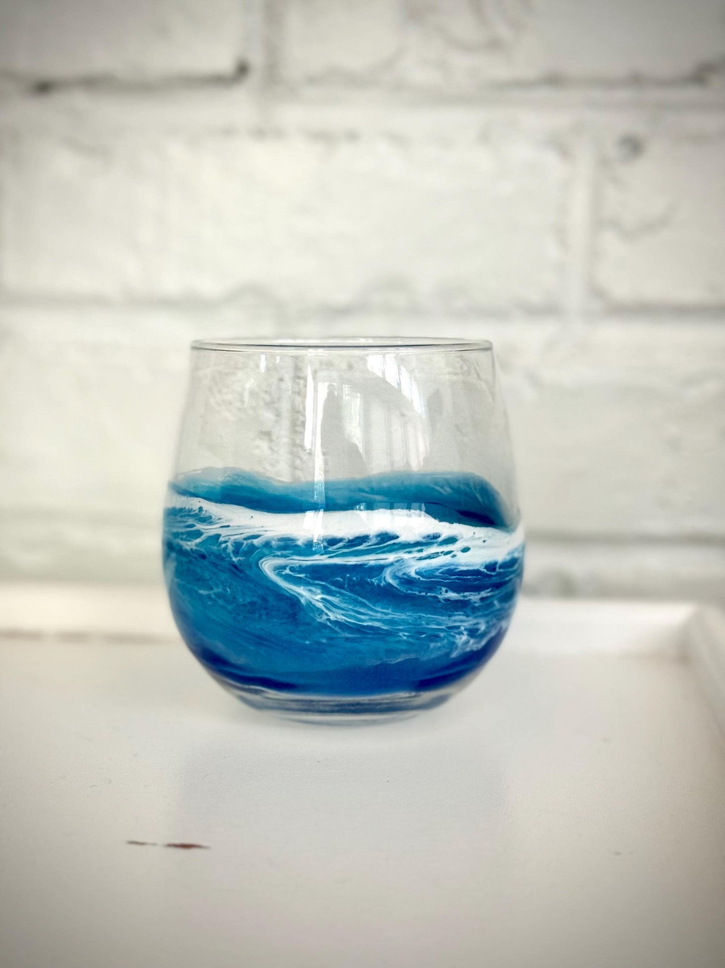 Red Wine Glass with Resin Waves - Coastal Beach House Drinkware - Beach Wedding Gift