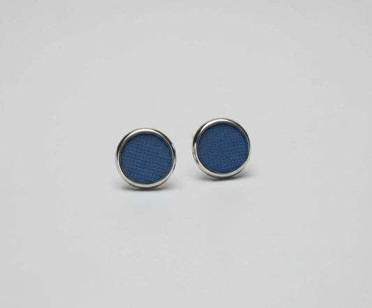 Navy Blue Patterned Resin Earrings - Simple Silver Stainless Steel Studs - Minimalist Jewelry Earrings