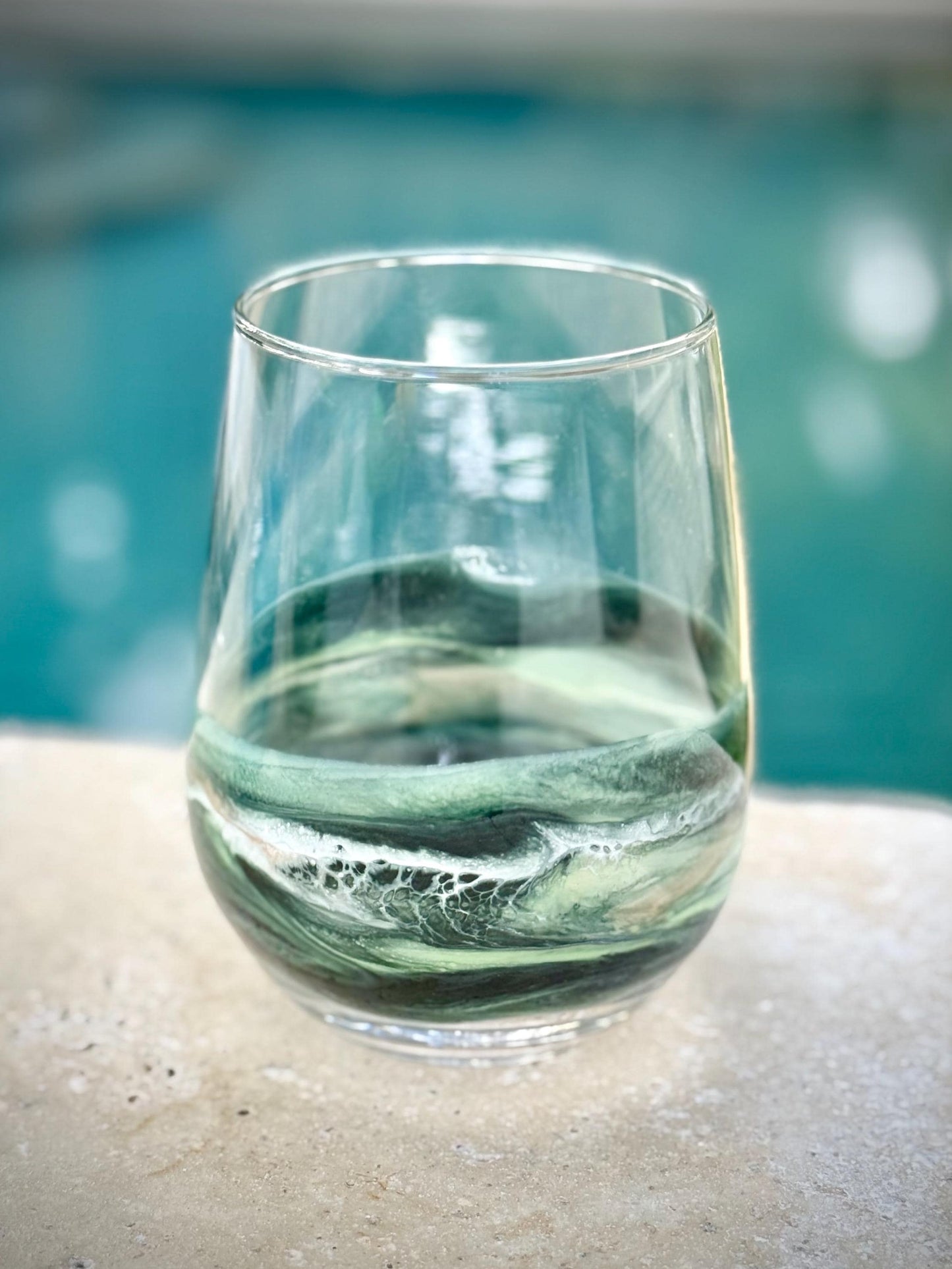 Stemless Wine Glass - Holiday Green Glassware - Gift for Host Wine
