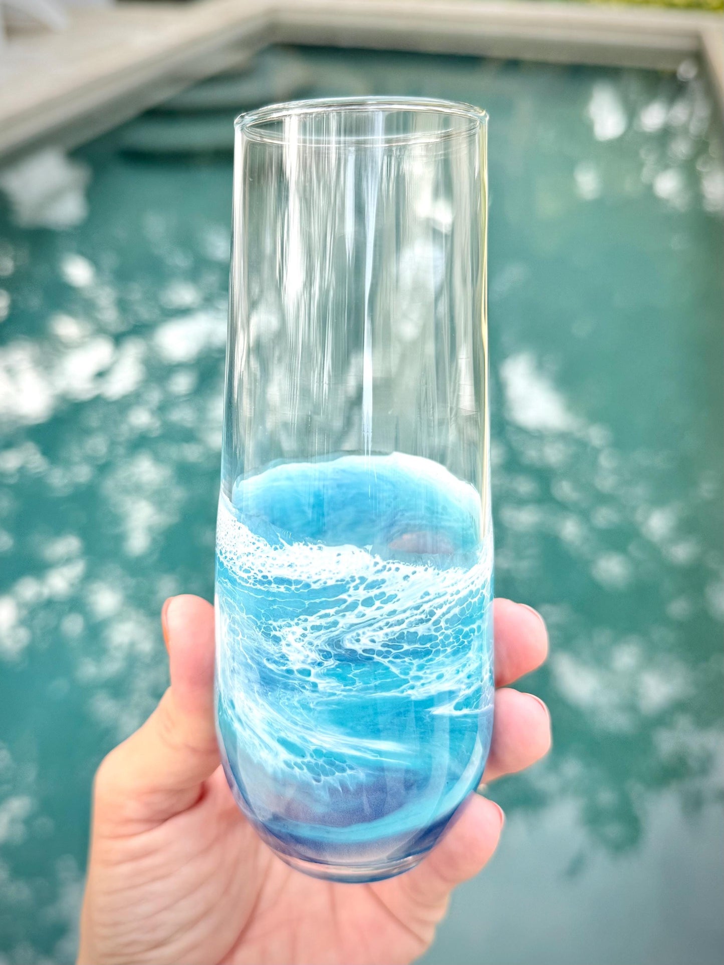 Stemless Glass Champagne Flute with Resin Waves