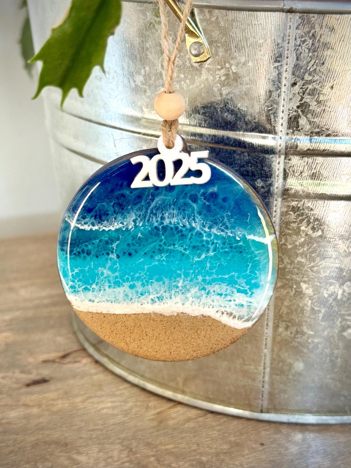 Ocean Waves Resin Ornament: Beach Themed Christmas Decor