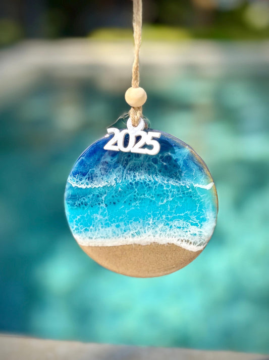 Ocean Waves Resin Ornament: Beach Themed Christmas Decor