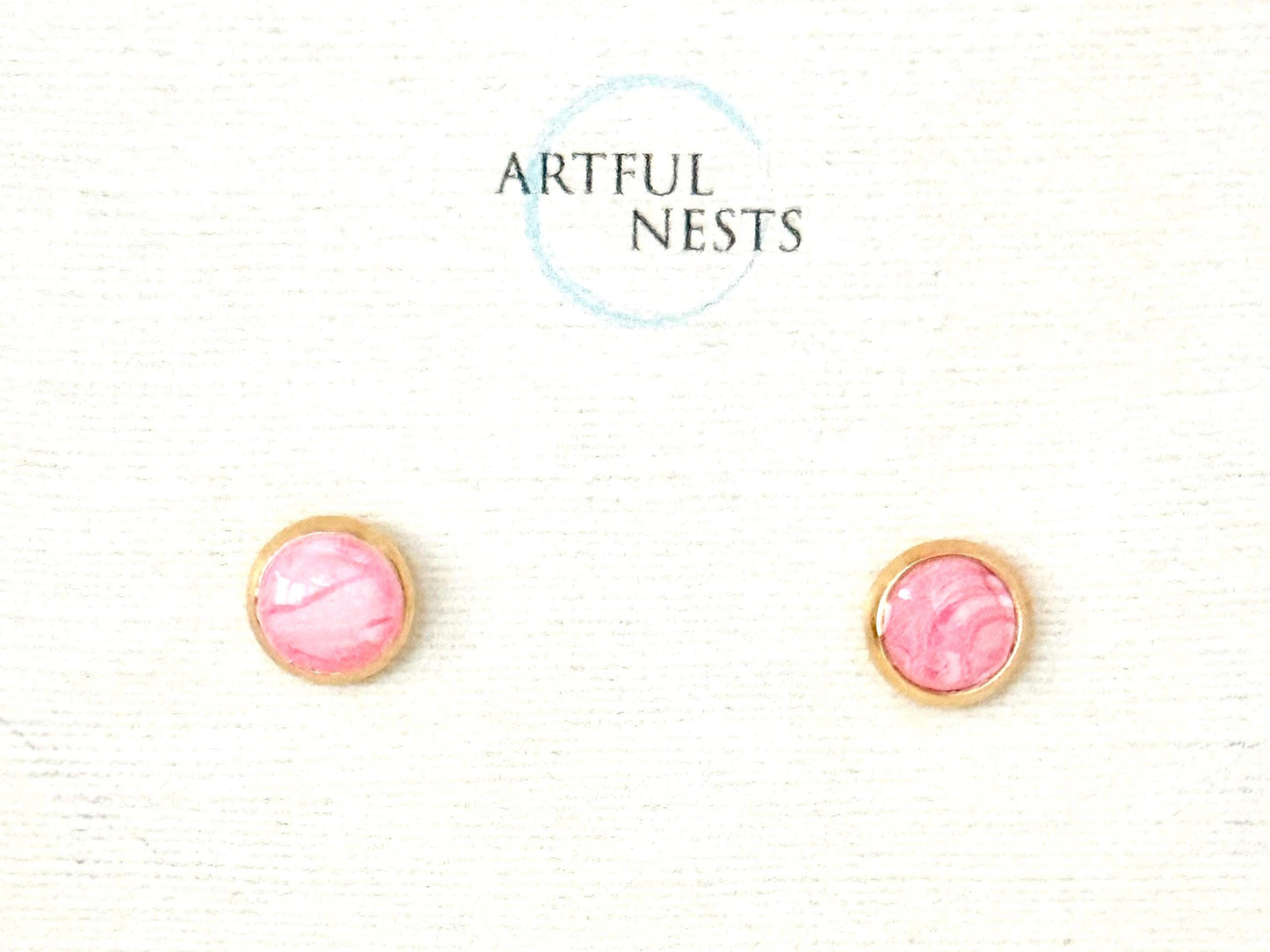 Simple Pink Round Stud Earrings - Hypoallergenic with Gold Stainless Steel