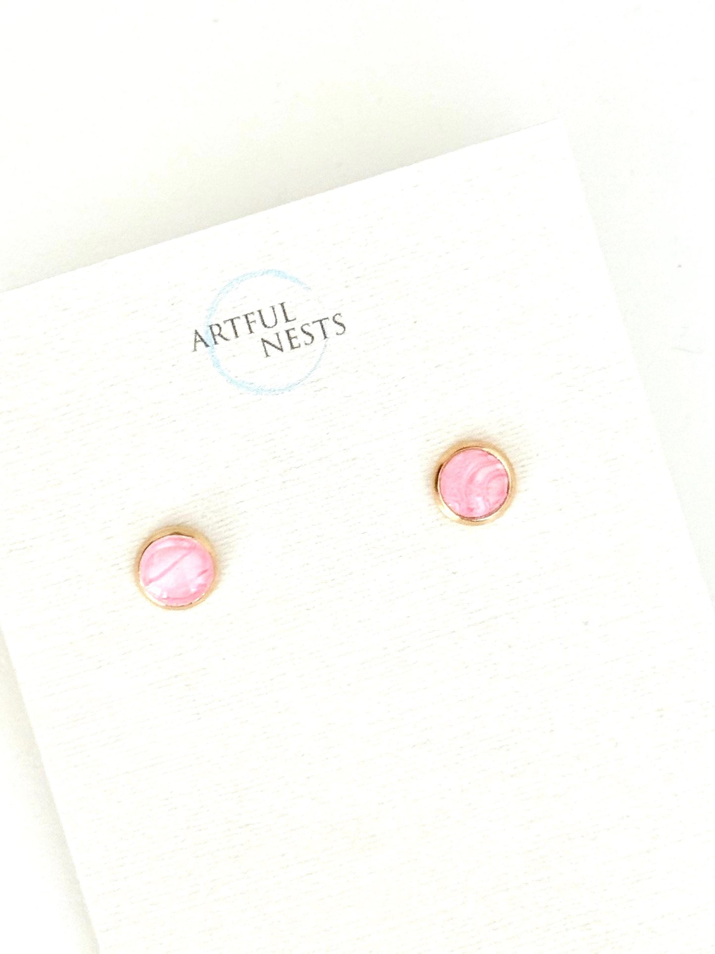 Simple Pink Round Stud Earrings - Hypoallergenic with Gold Stainless Steel