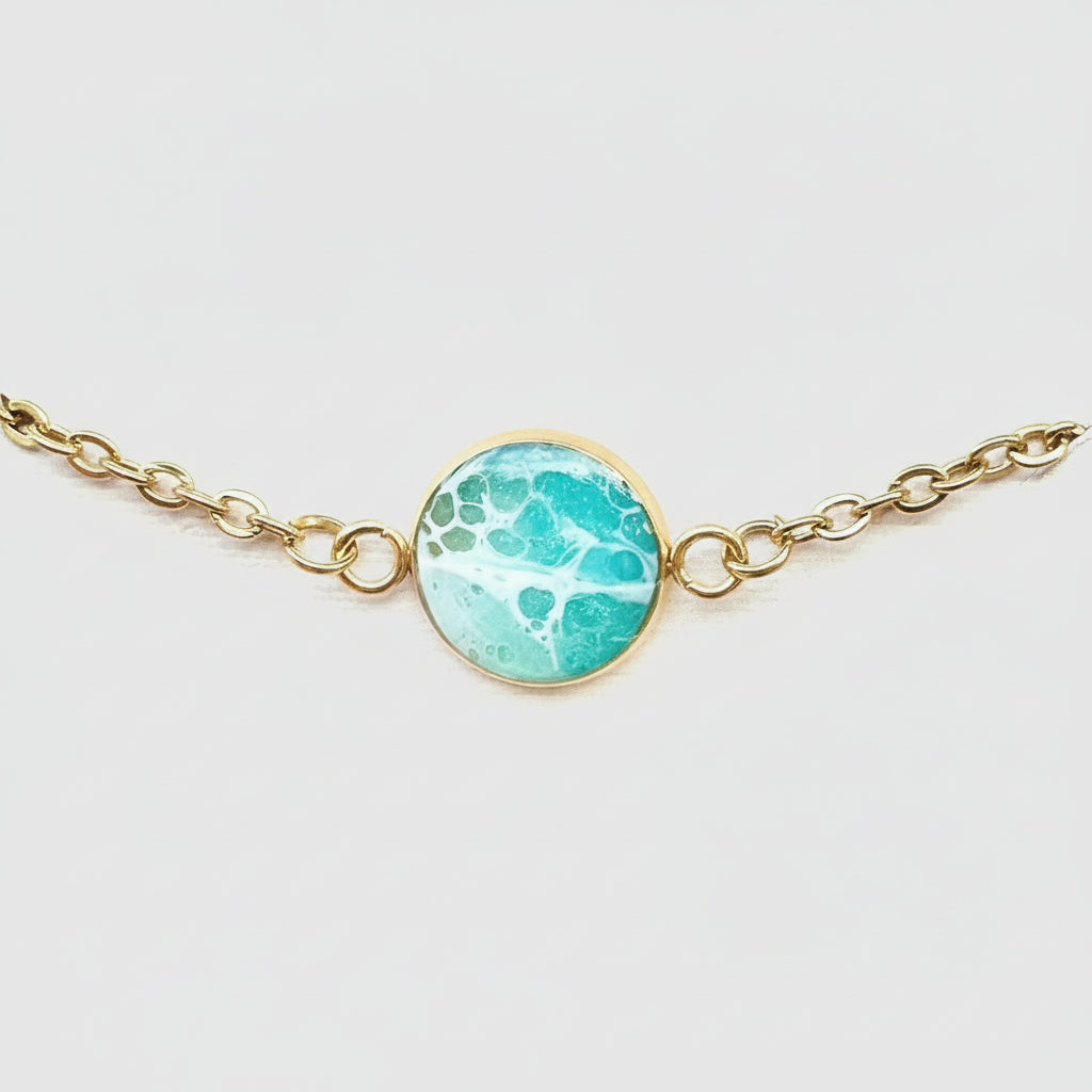 Resin Jewelry - Bracelet with Bezel and Resin Waves - Gift for Her Coastal Themed