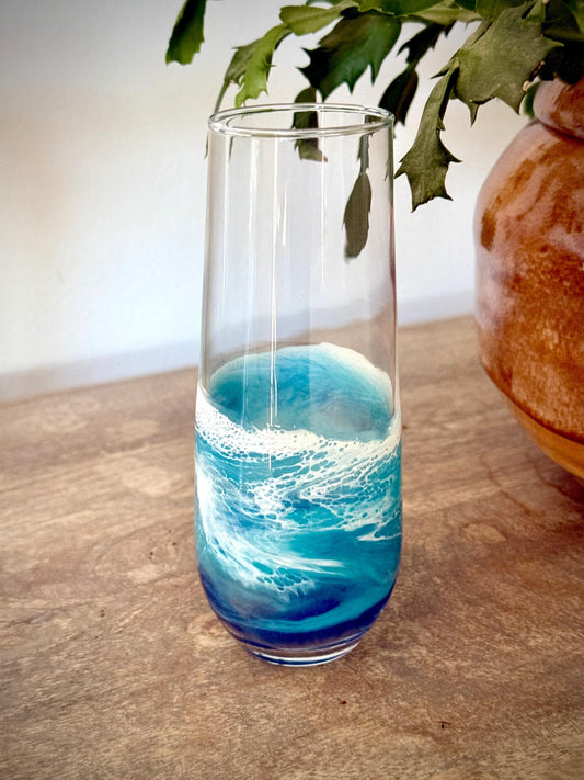 Stemless Glass Champagne Flute with Resin Waves