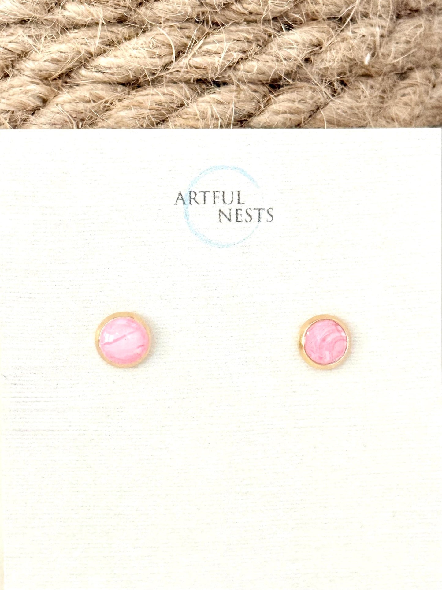Simple Pink Round Stud Earrings - Hypoallergenic with Gold Stainless Steel