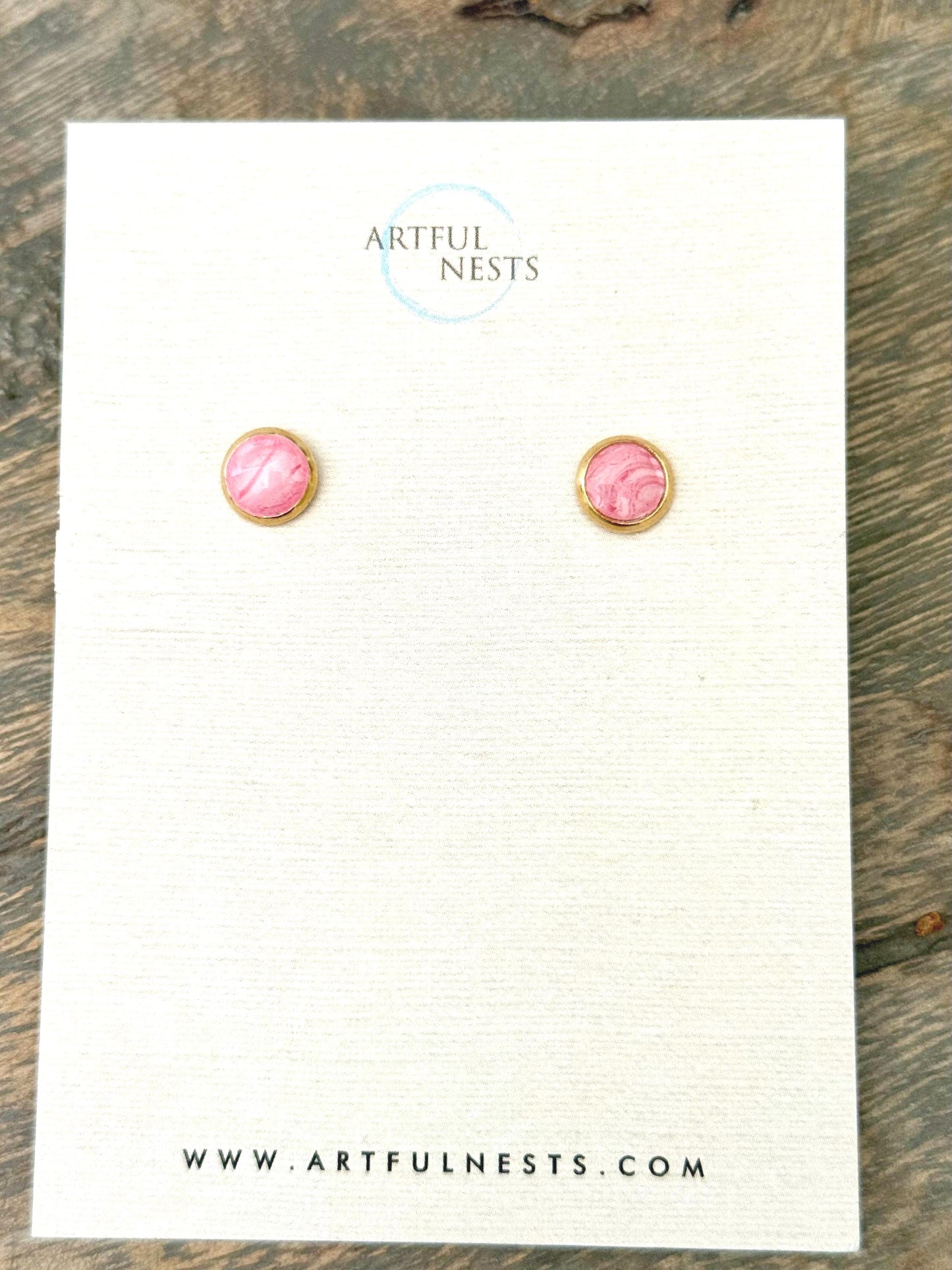 Simple Pink Round Stud Earrings - Hypoallergenic with Gold Stainless Steel