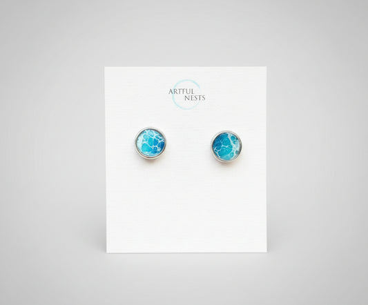 Coastal Jewelry - Resin Wave Stud Earrings Hypoallergenic and Sensitive Skin Friendly