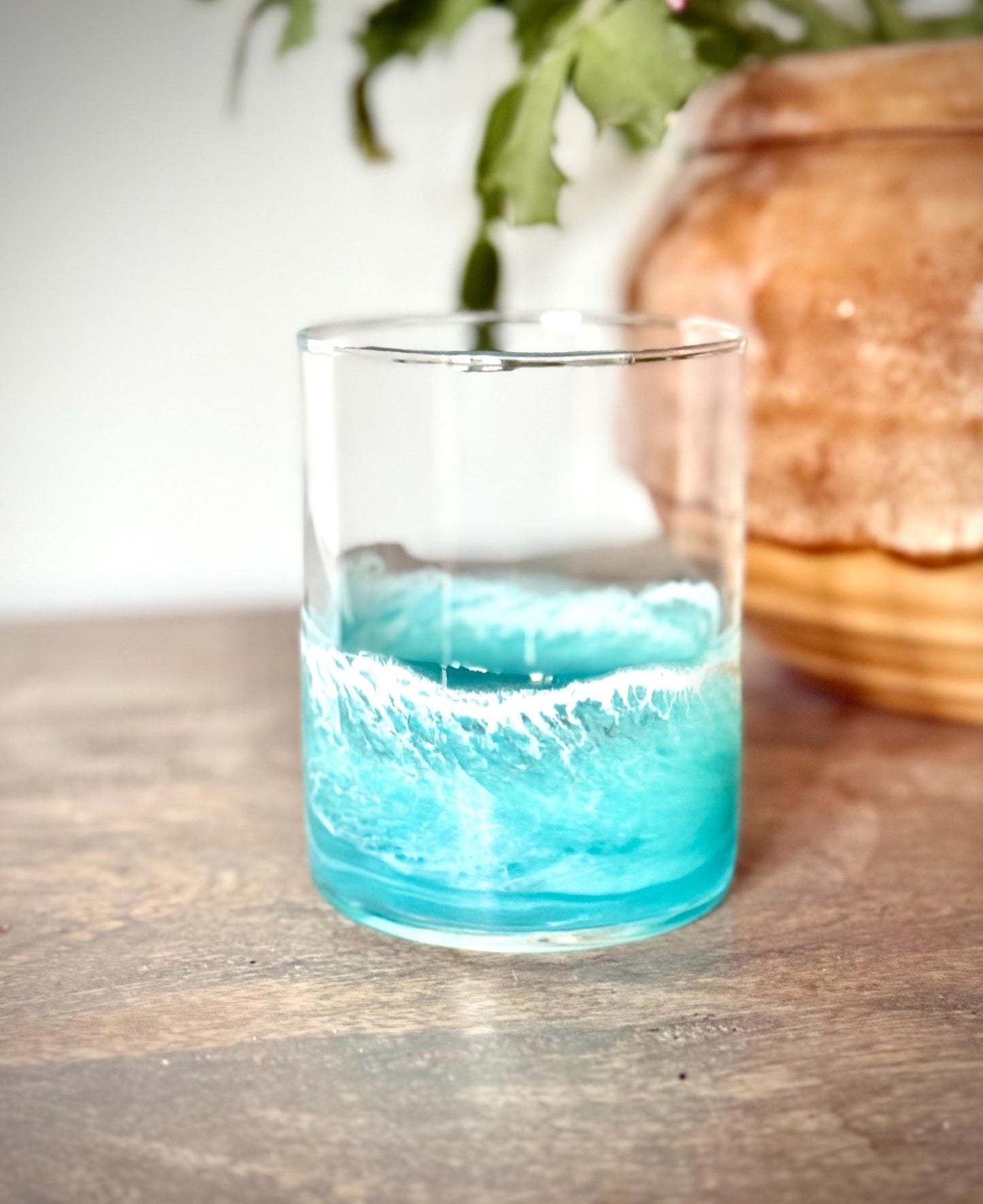 Rocks Glass with Teal Resin - Gift for Bourbon Drinker - Christmas Gift Barware