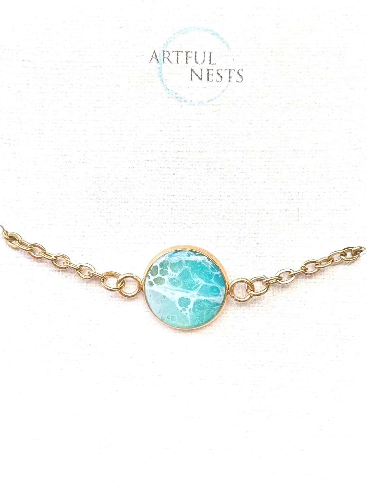 Resin Jewelry - Bracelet with Bezel and Resin Waves - Gift for Her Coastal Themed