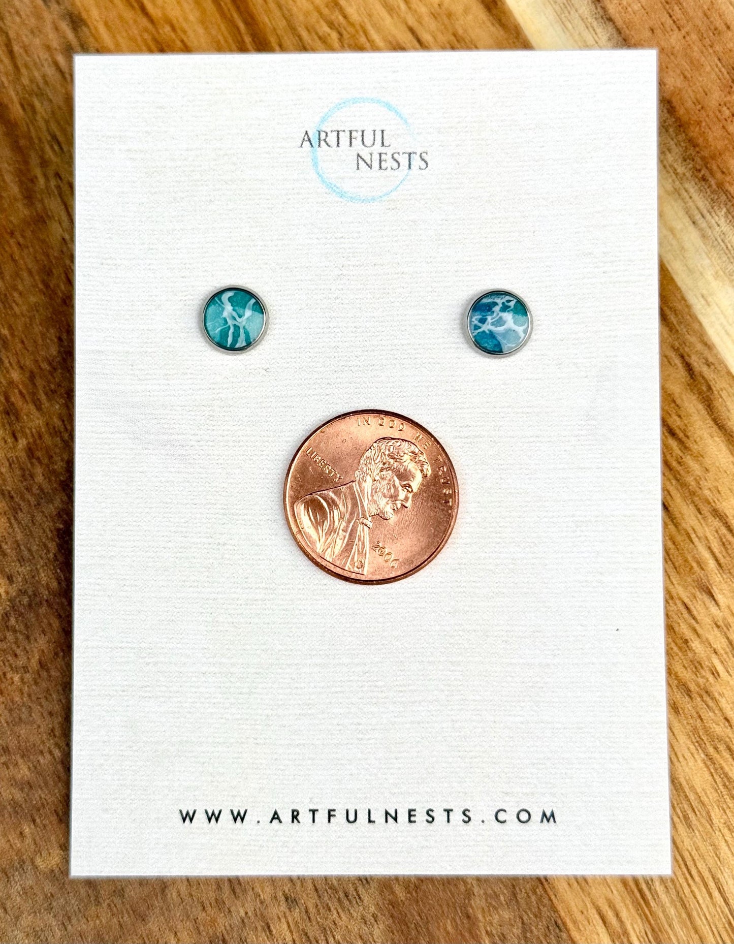 Wave Resin Stud Earrings - Silver Stainless Steel, Sensitive Ears