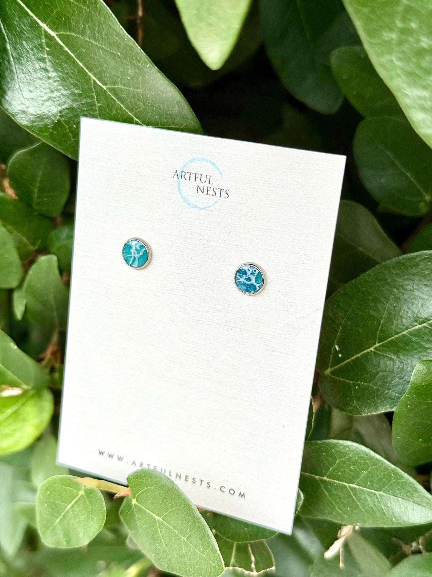 Wave Resin Stud Earrings - Silver Stainless Steel, Sensitive Ears